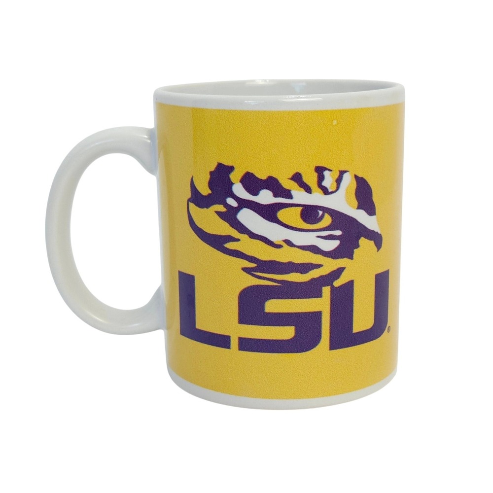 LSU Tigers Coffee Mug Yellow Purple Tiger Eye Logo Ceramic NCAA Fan Gear